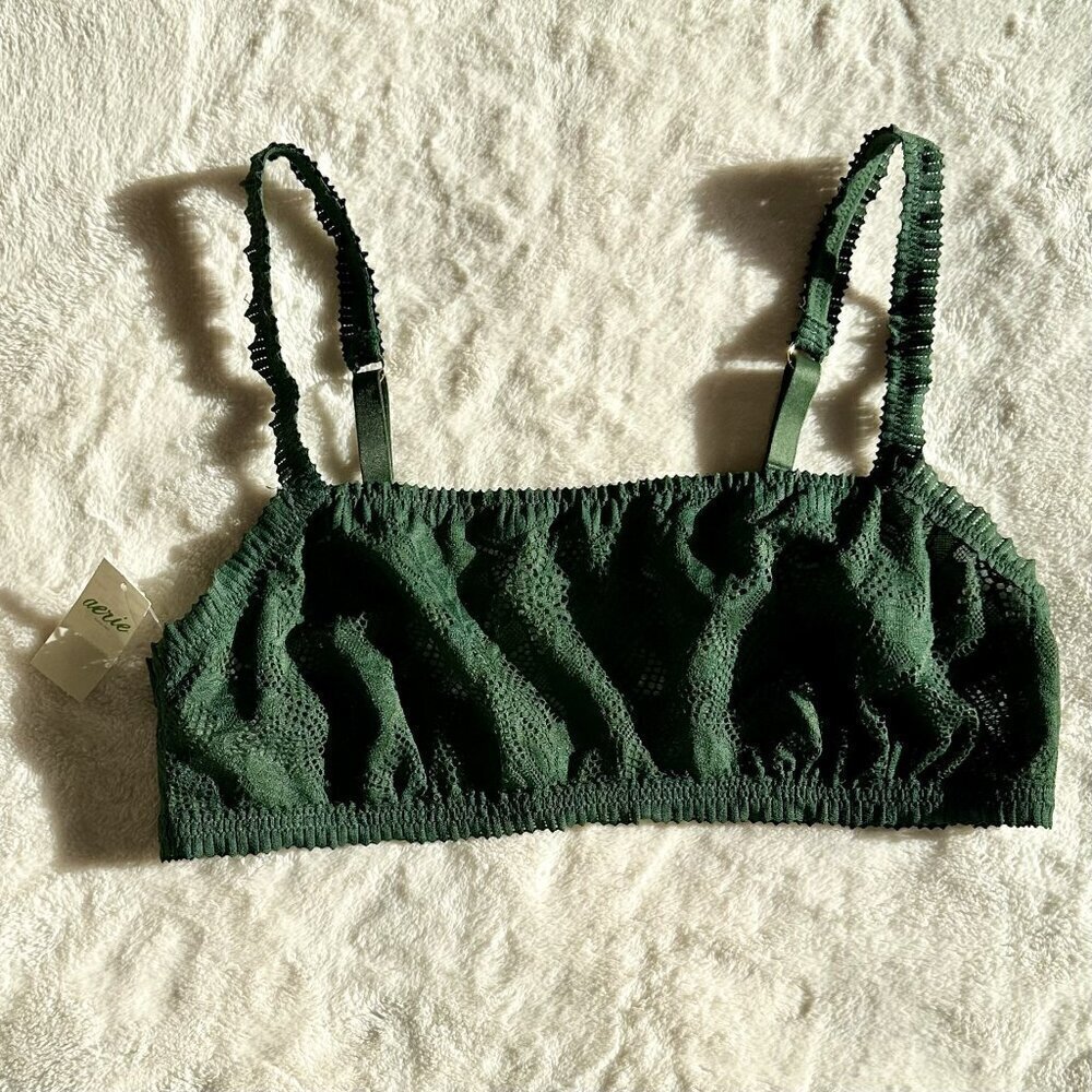 NWT Aerie Coral Lace Bandeau Bralette in Green - Size: Large